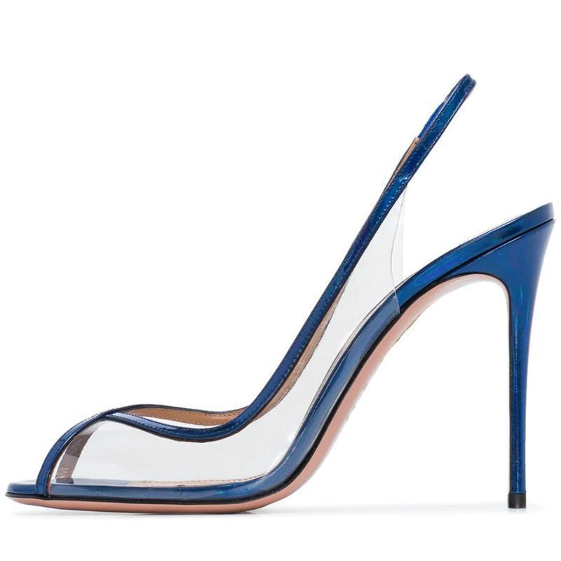 Fashion Sandals Pointed Toe Color Block PVC Stiletto Sandals