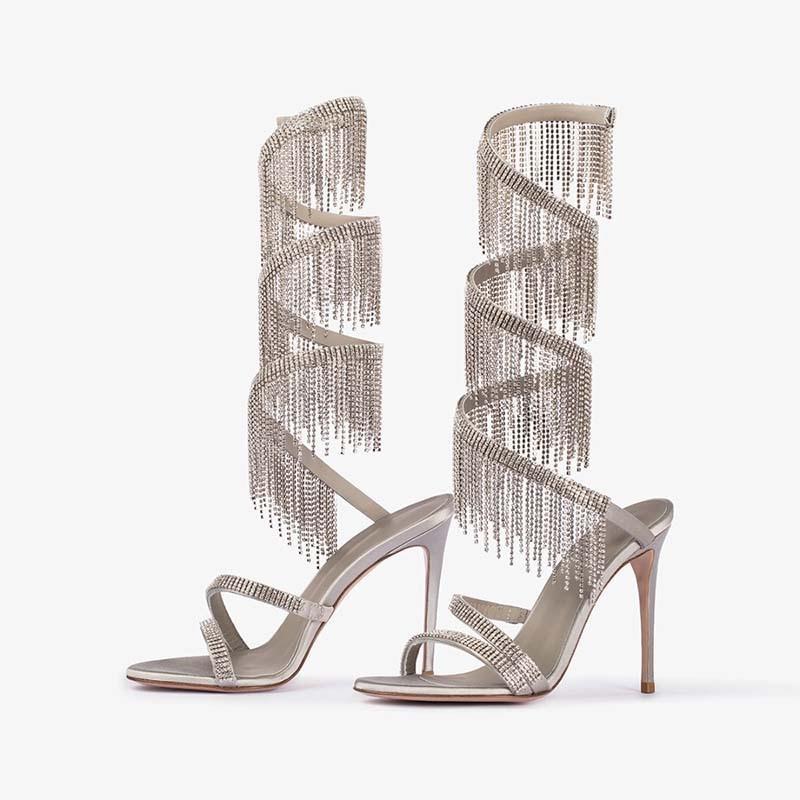 High-heeled sandals for women with rhinestone fairy style one-line rhinestone snake-shaped wrapped stiletto sandals