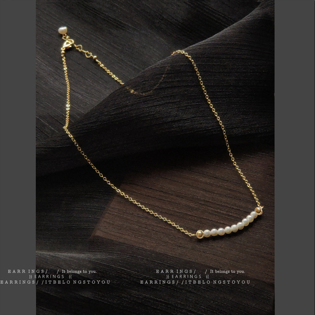 14K real gold plated freshwater pearl Japanese and Korean beautiful simple necklace women's clavicle chain