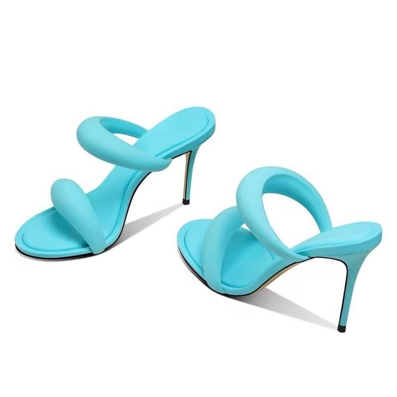 Blue fashion sandals round toe stiletto sleeves catwalk style high heels