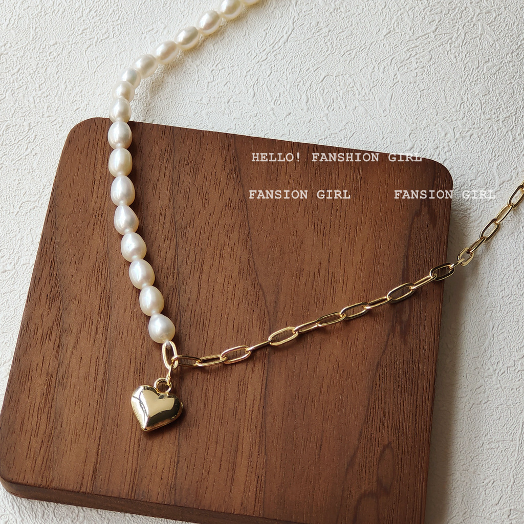 Freshwater pearl plated 14K necklace creative temperament Japanese and Korean simple clavicle chain