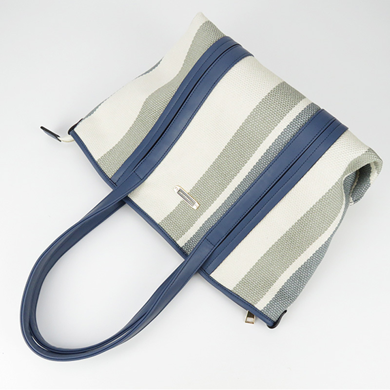 Blue and white striped simple shoulder bag for women working and commuting, fashionable and versatile large capacity tote bag