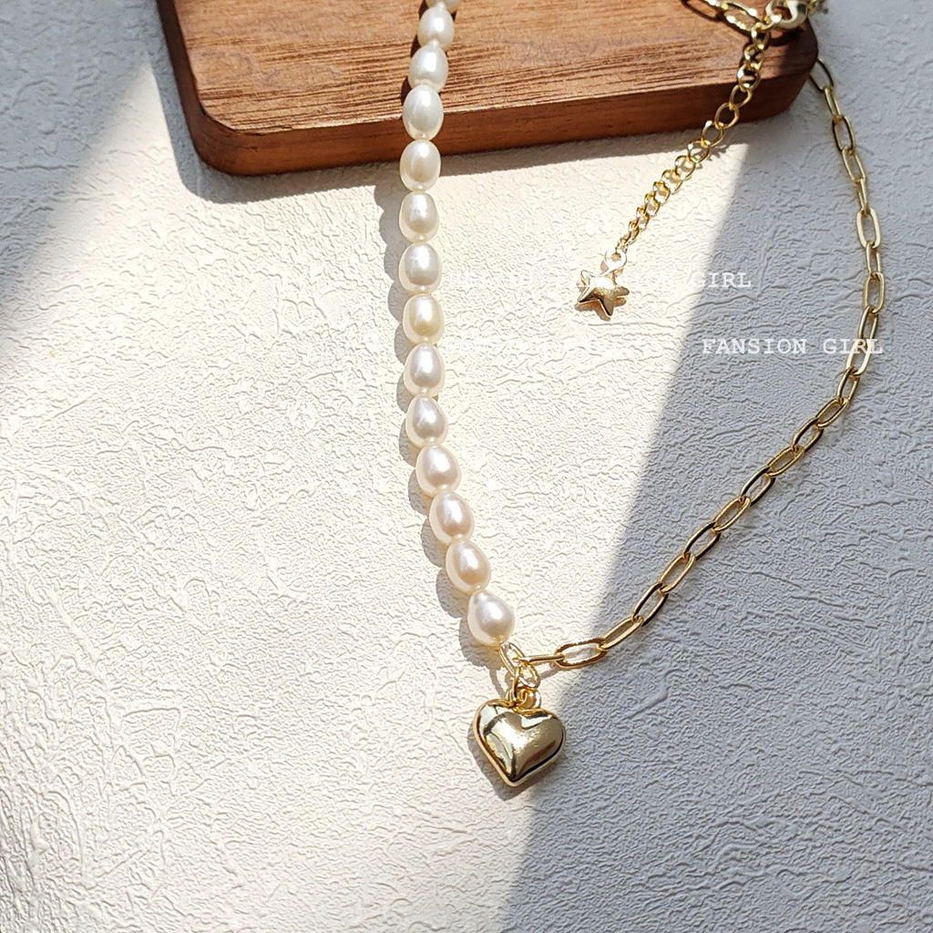 Freshwater pearl plated 14K necklace creative temperament Japanese and Korean simple clavicle chain