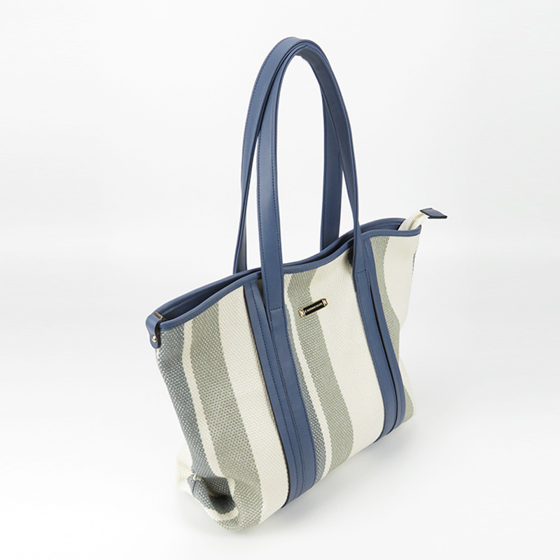 Blue and white striped simple shoulder bag for women working and commuting, fashionable and versatile large capacity tote bag