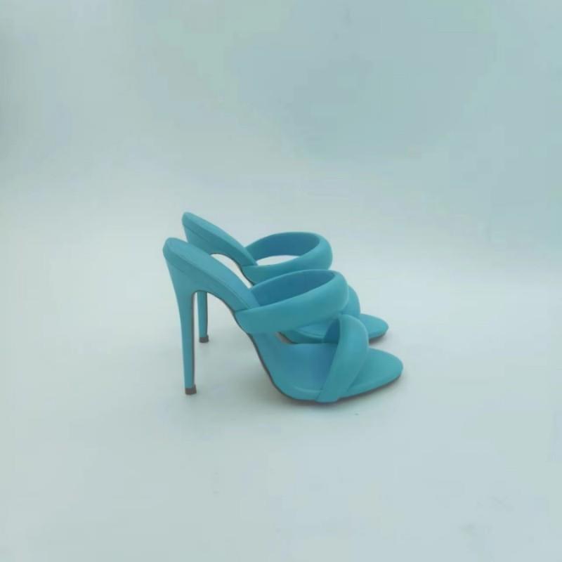Blue fashion sandals round toe stiletto sleeves catwalk style high heels