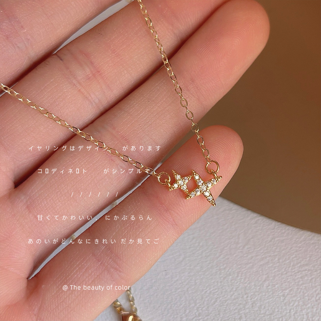 Clavicle chain electroplated 14K micropaved zirconia personalized ins fresh necklace