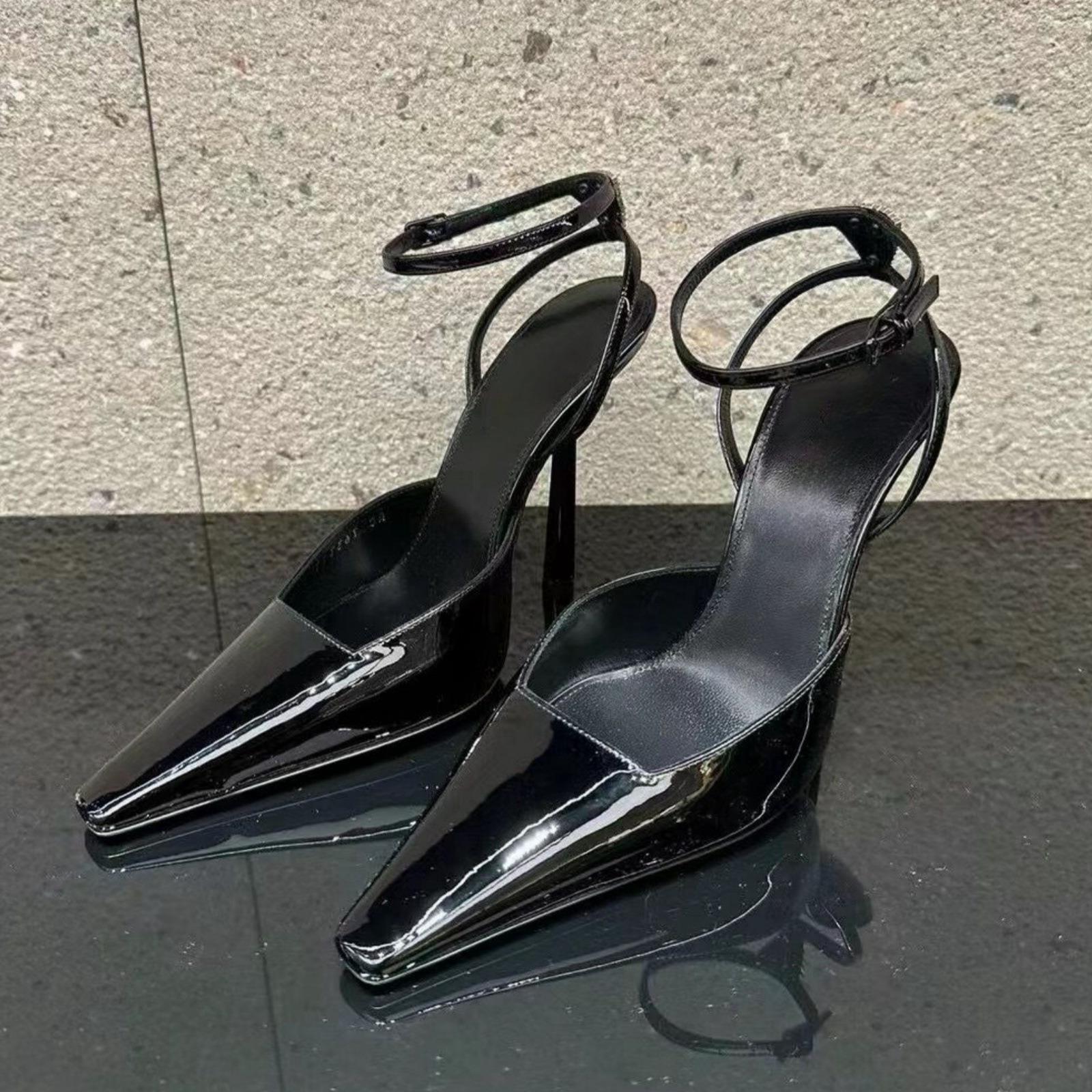 Back hollow rhinestone sandals sexy patent leather women's shoes