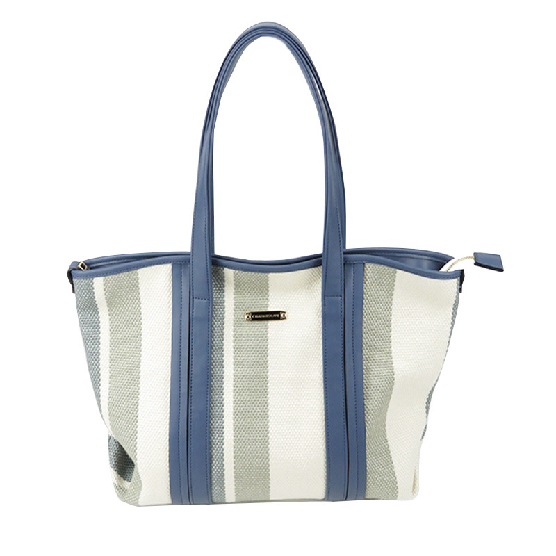 Blue and white striped simple shoulder bag for women working and commuting, fashionable and versatile large capacity tote bag