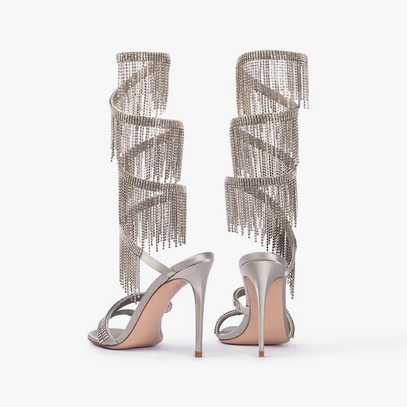 High-heeled sandals for women with rhinestone fairy style one-line rhinestone snake-shaped wrapped stiletto sandals