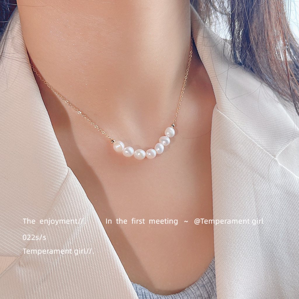 Freshwater Pearl ~ Copper-plated 14K new style clavicle chain simple light luxury handmade design high-end necklace