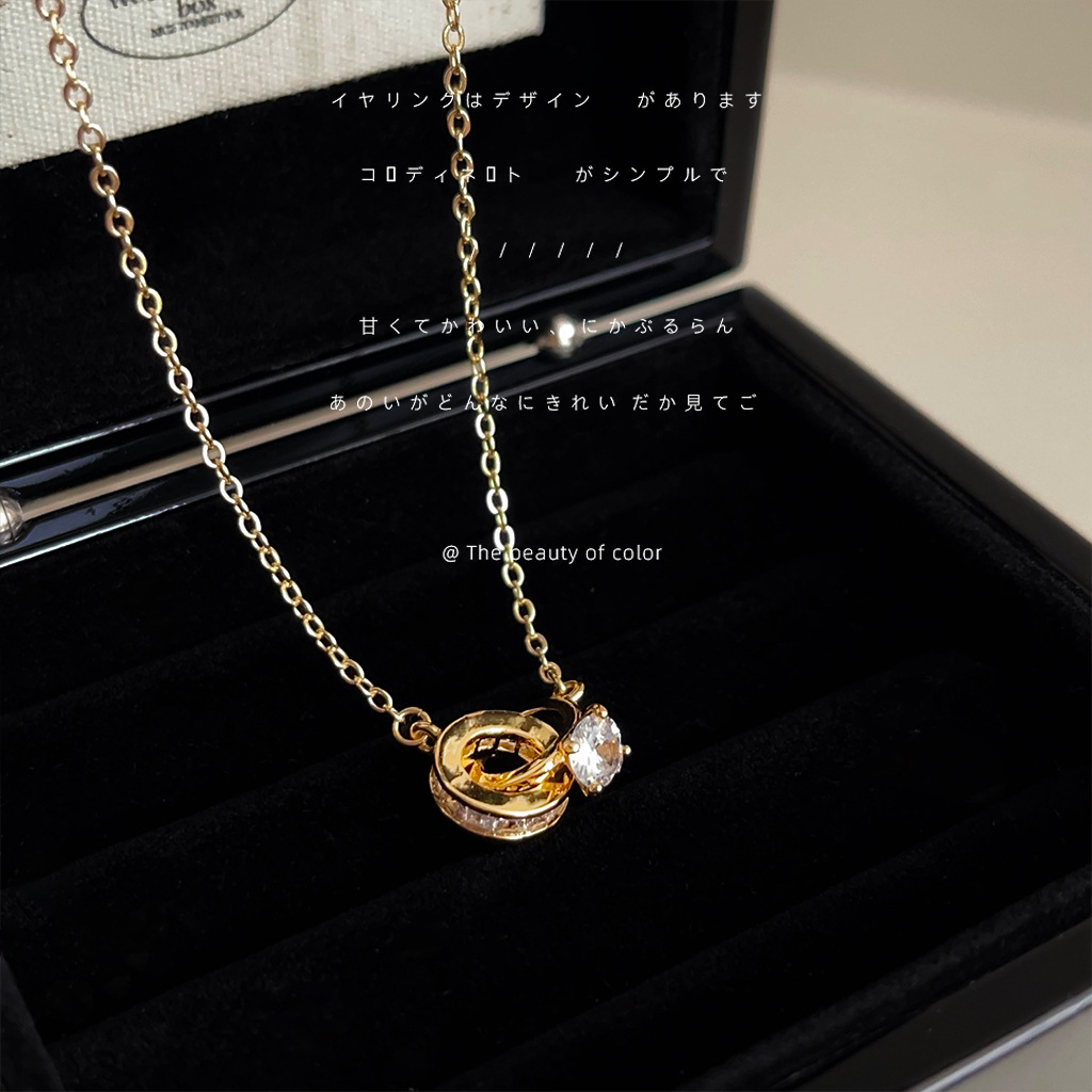 Micropaved zircon electroplating 14K daily commuting high-end necklace clavicle chain