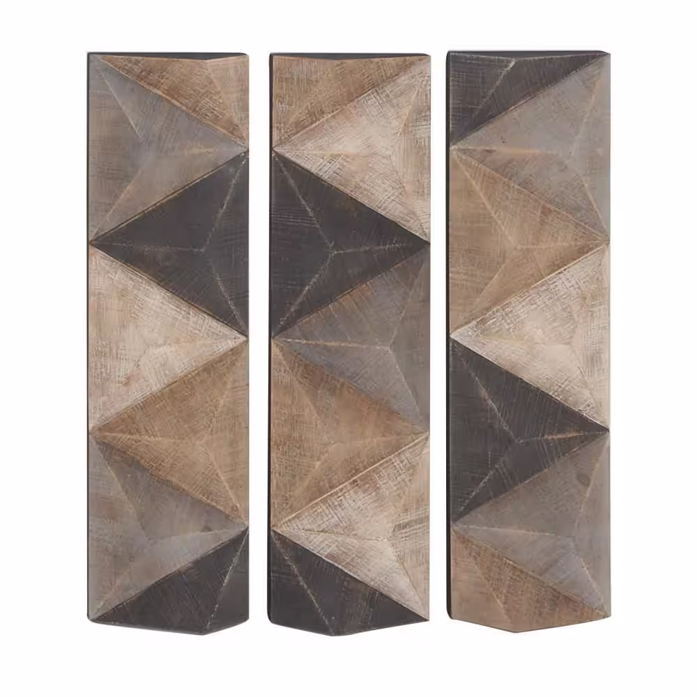 Litton Lane Wood Brown Handmade 3D Geometric Wall Decor (Set of 3)
