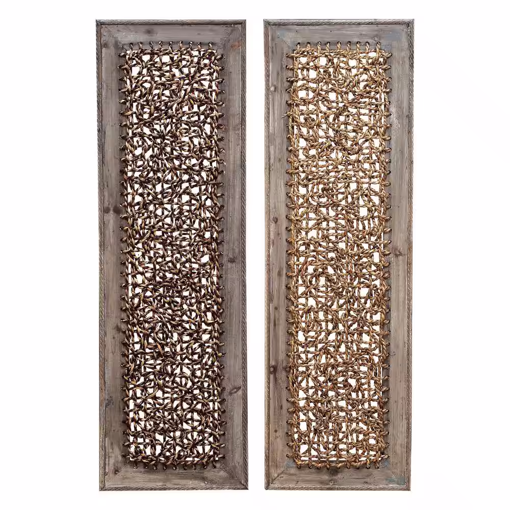 Litton Lane Wood Brown Woven Seagrass Abstract Wall Decor (Set of 2)
