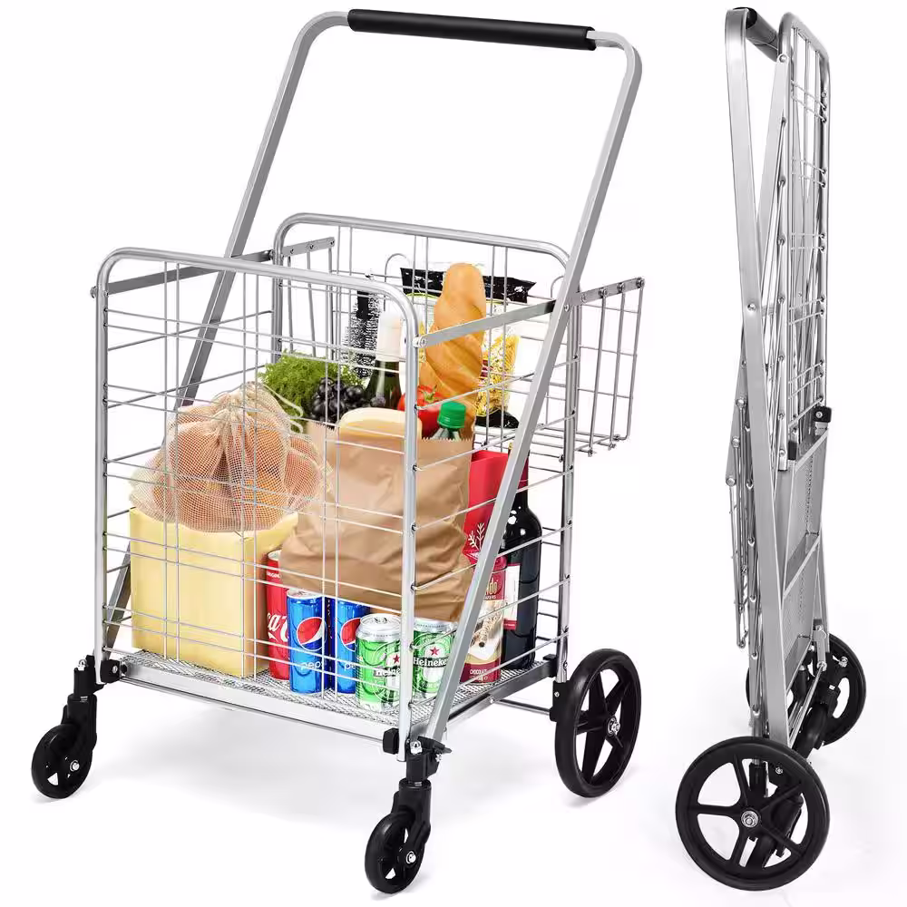 Bunpeony Silver Heavy Duty Folding Kitchen Utility Cart