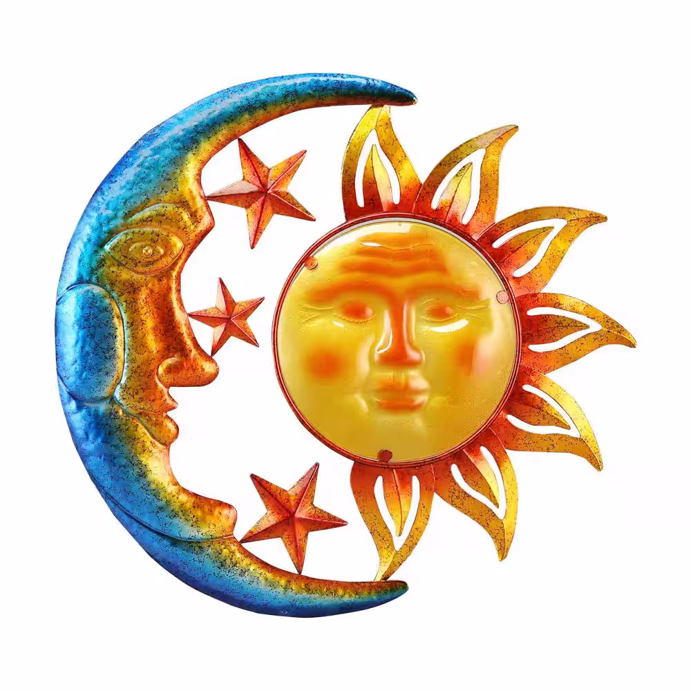 None Metal Multi Colored Indoor Outdoor Sun and Moon Wall Decor