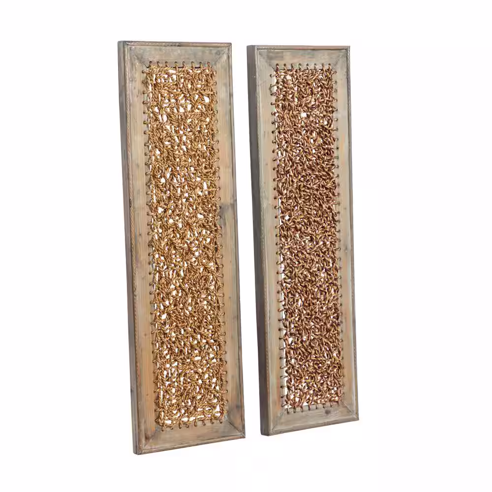 Litton Lane Wood Brown Woven Seagrass Abstract Wall Decor (Set of 2)