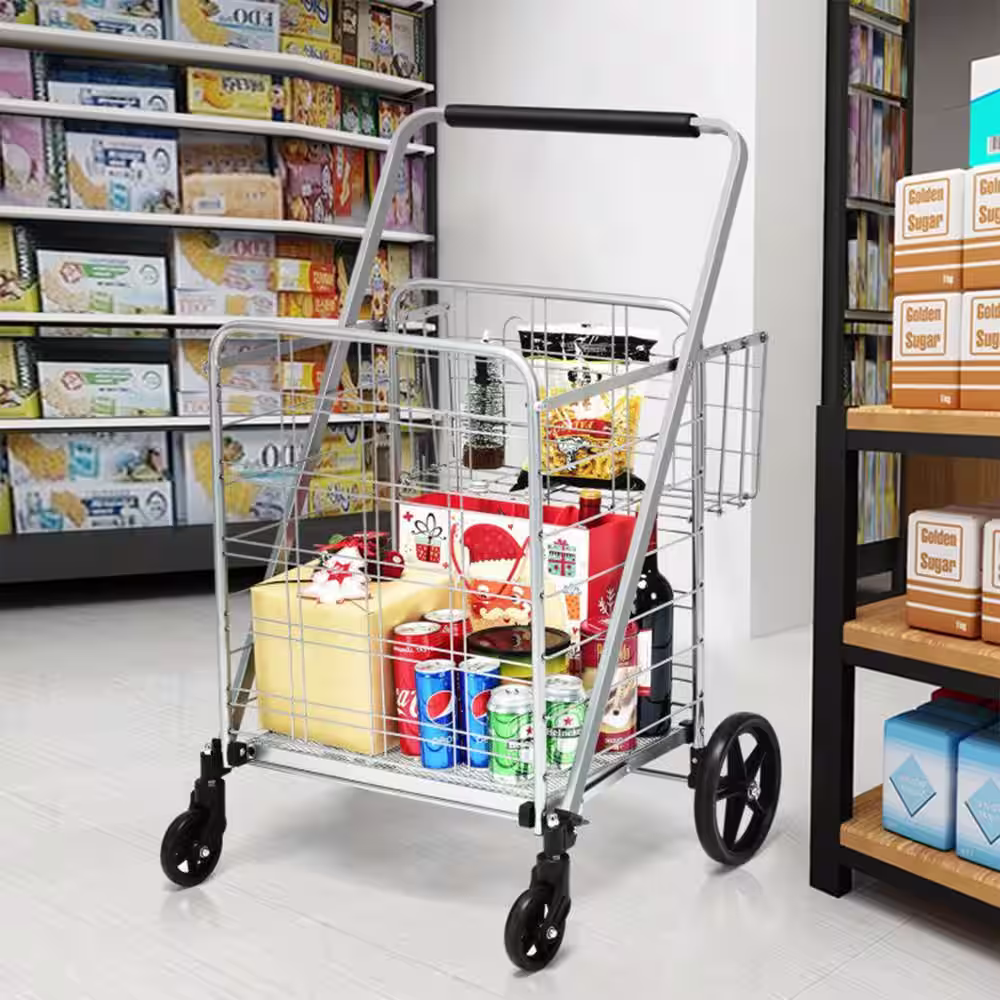 Bunpeony Silver Heavy Duty Folding Kitchen Utility Cart