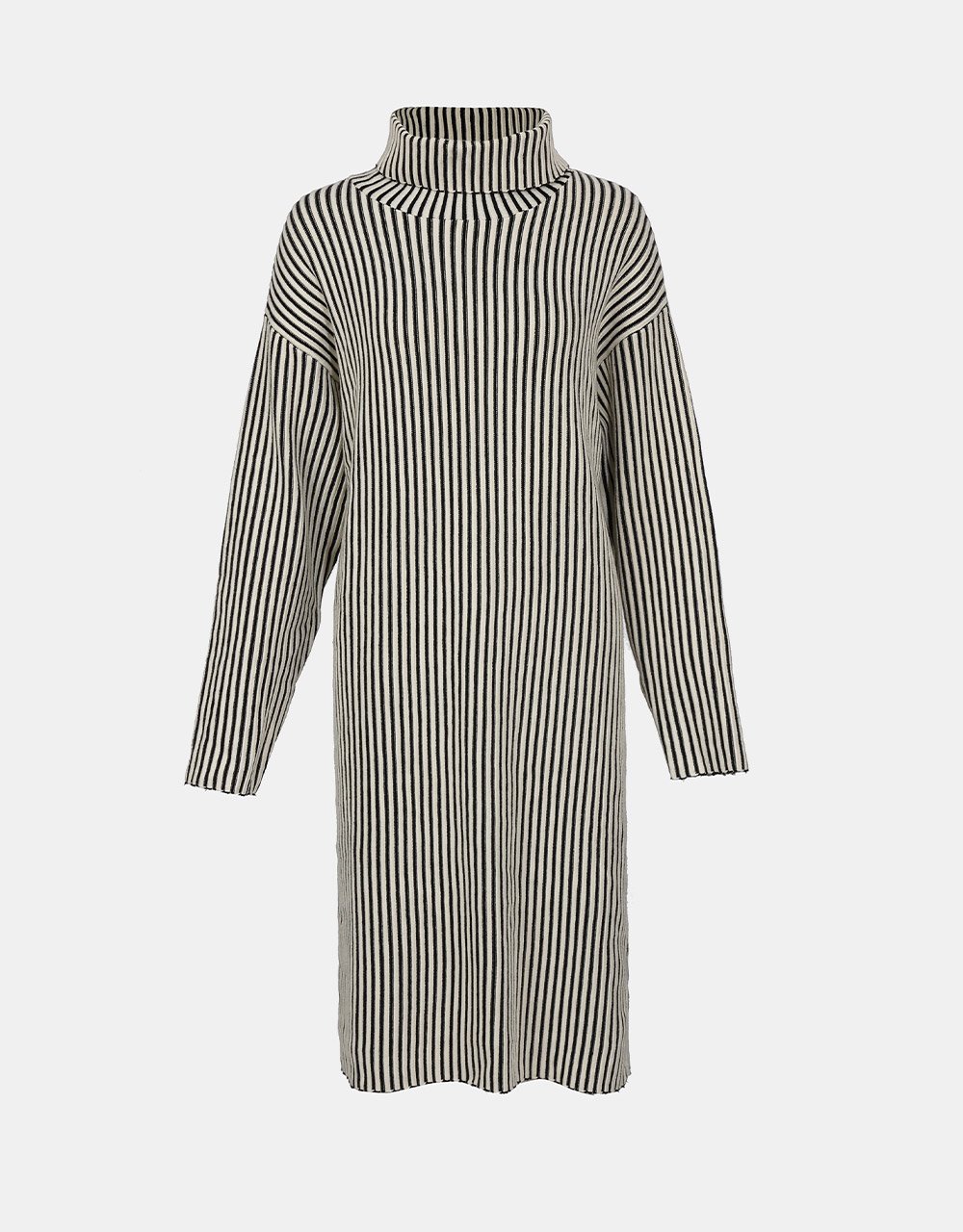 Turtle Neck Vertical Striped Pattern Knitted Dresses