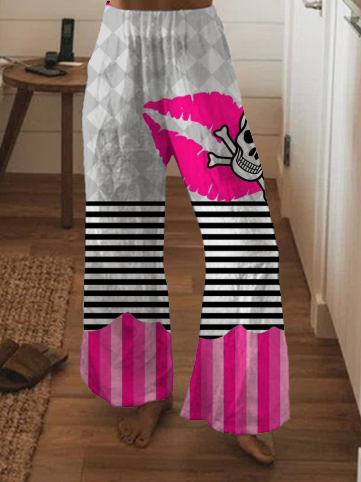 Punk stitching striped print wide-leg pants
