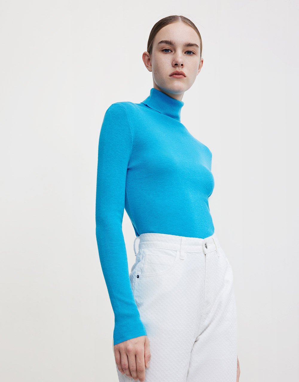 Minimalistic Turtle Neck Fitted Knit Top