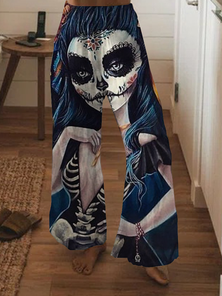 Punk print wide-leg pants