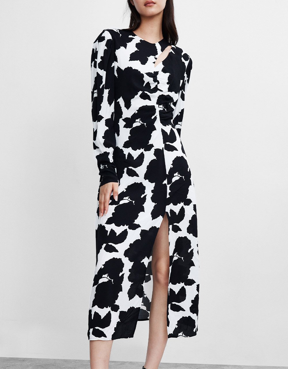 Abstract Print Cut Out Detail Midi Dress