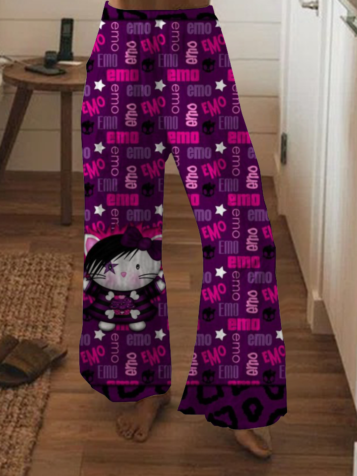 Punk cartoon bow wide leg pants