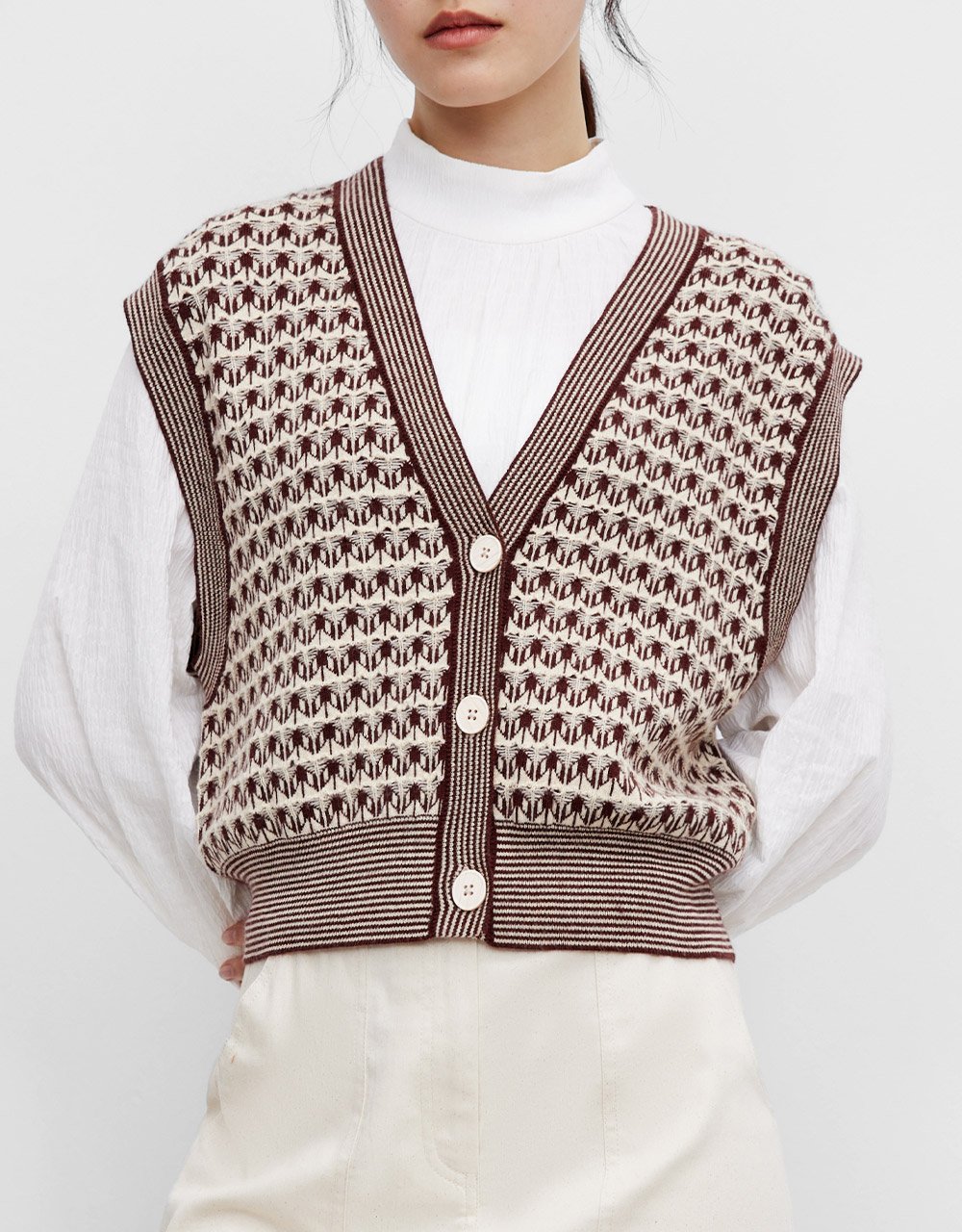 Geo Pattern Button Up Sweater Vest