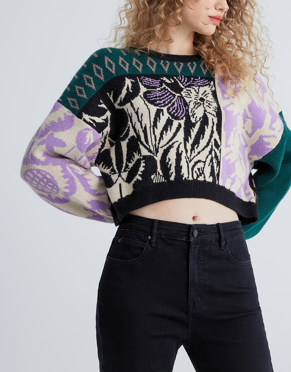 Drop Shoulder Crew Neck Oversized Crop Sweater