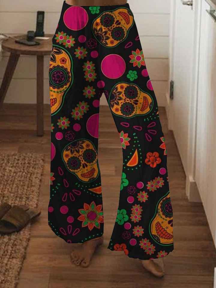 Day of the Dead Skull Wide Leg Pants