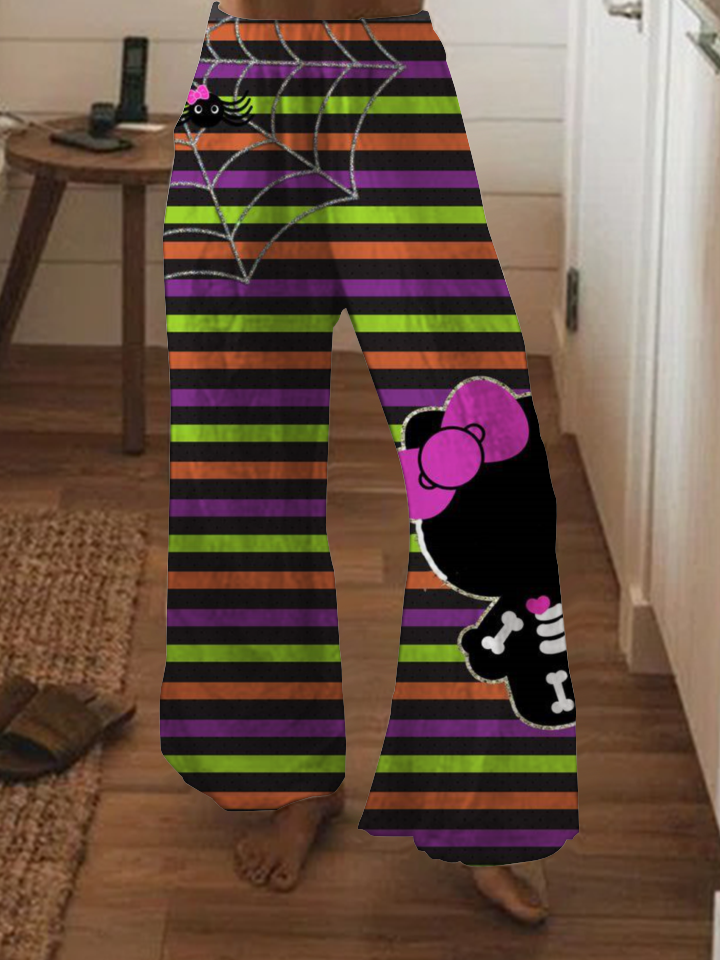 Punk striped skull wide-leg pants