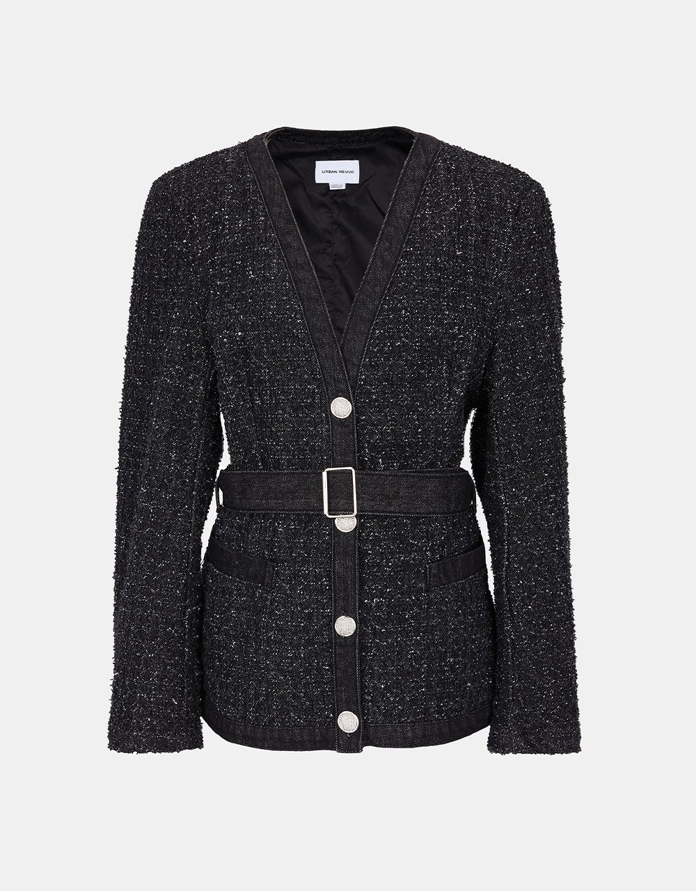 Shoulder Pad Buckle Belted Jacket