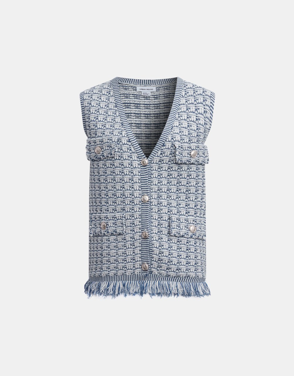 Raw Hem Faux Pocket Button Up Knitted Vest