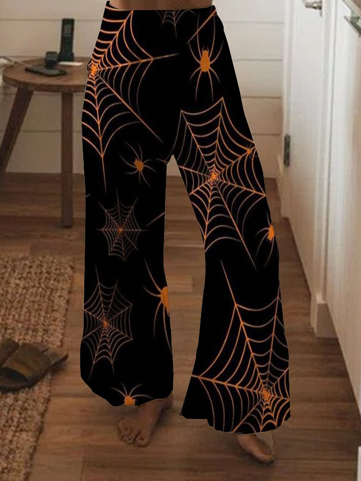 Halloween printed wide-leg pants