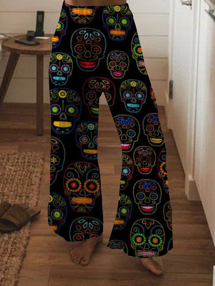 Skull print wide-leg pants