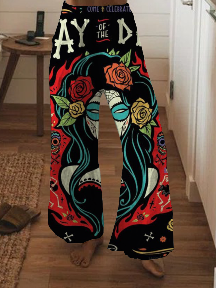 Punk print wide-leg pants