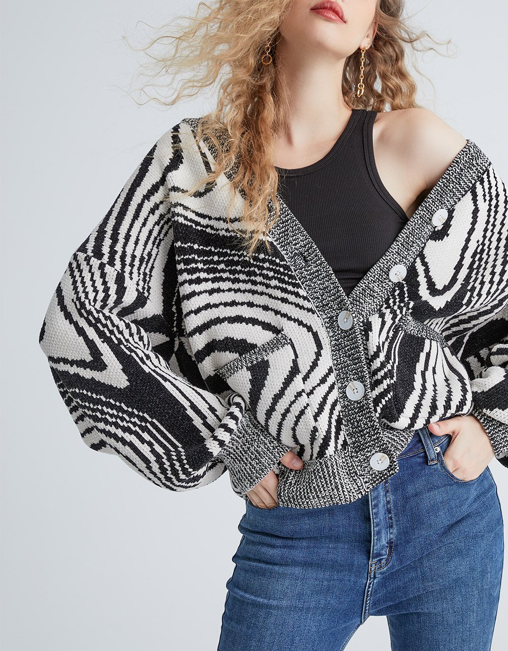 Abstract Pattern Drop Shoulder Oversized Cardigan (SELECT SIZES FOR PRE-ORDER)