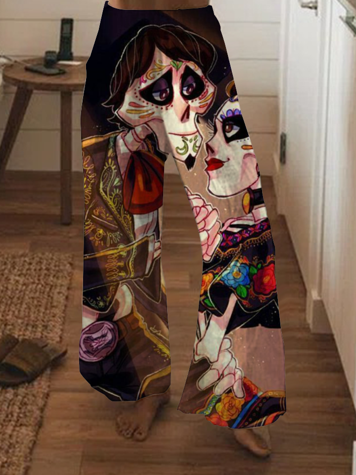 Punk skull print wide-leg pants