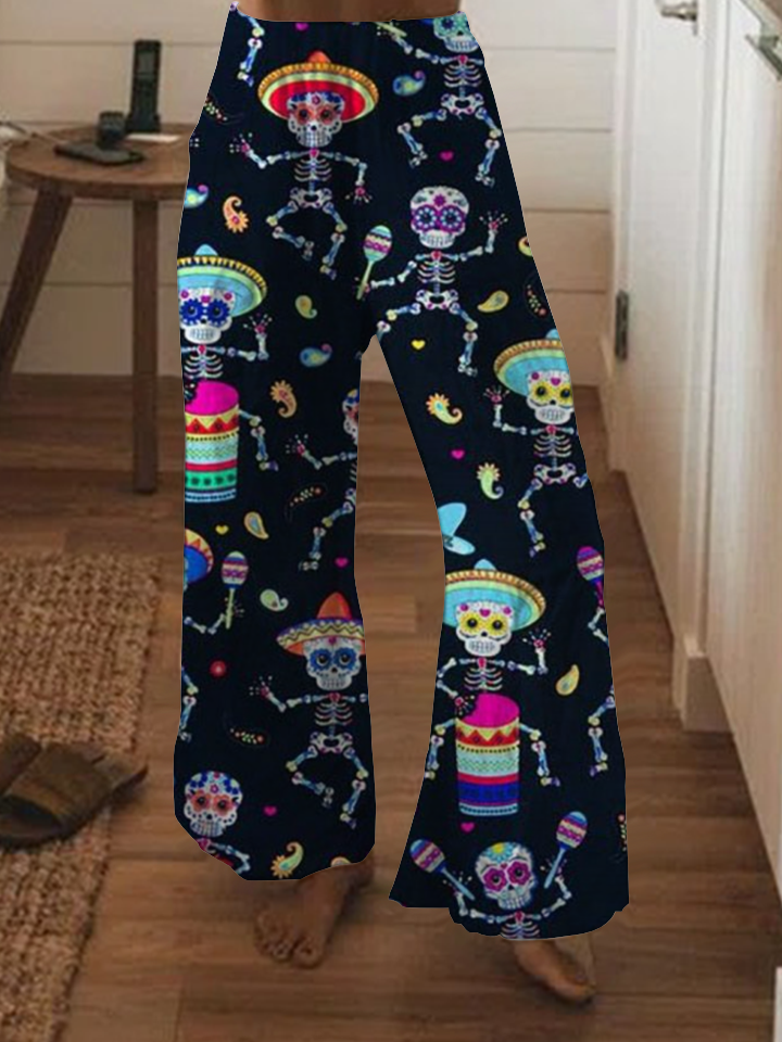 Punk skull print wide-leg pants