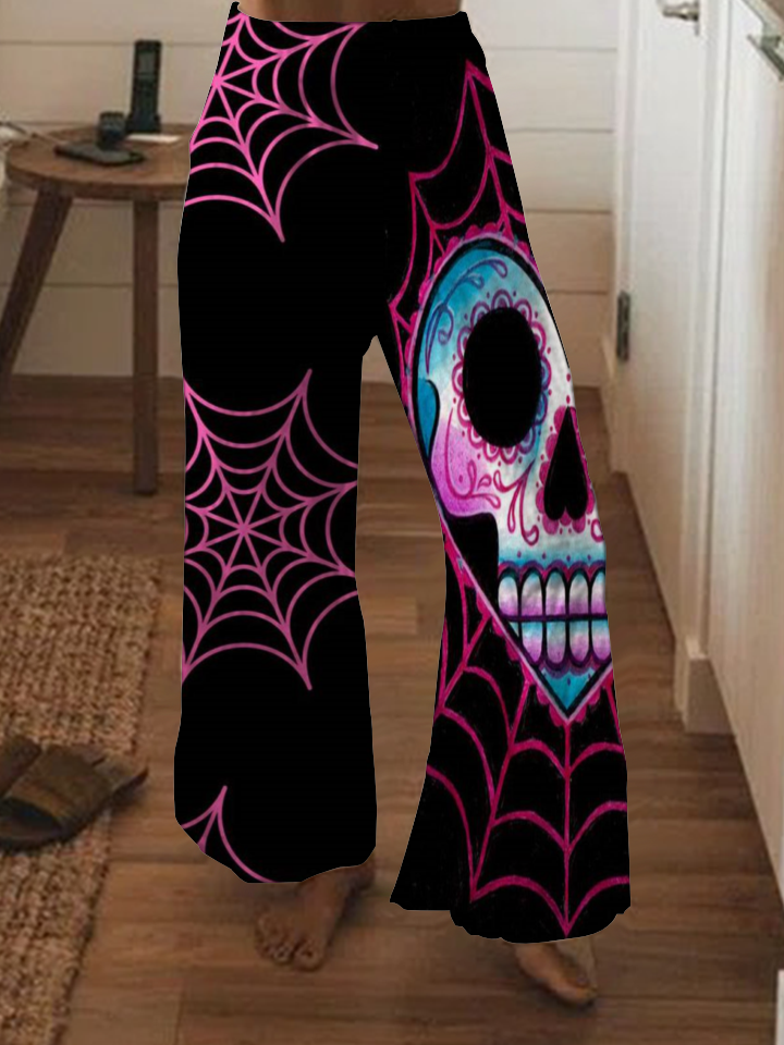 Punk spiderweb skull wide leg pants