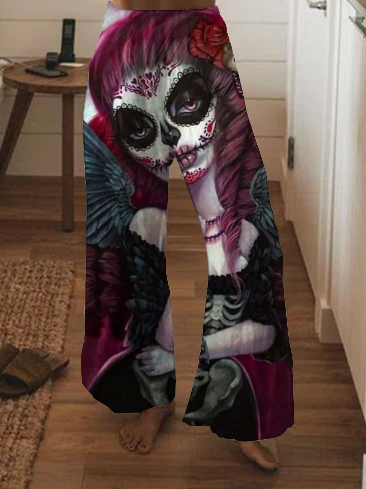 Punk skull print wide-leg pants
