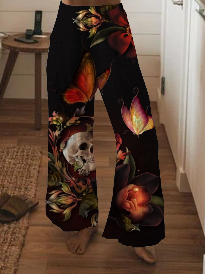 Punk butterfly flower wide-leg pants