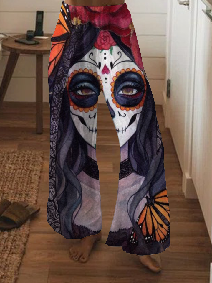 Punk print wide-leg pants