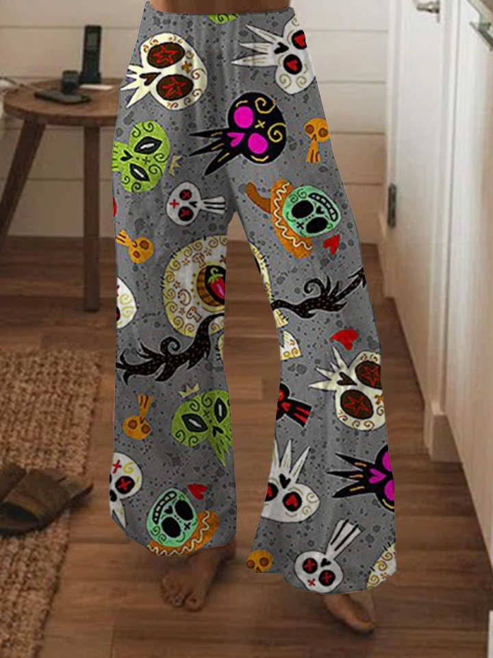 Punk print wide-leg pants