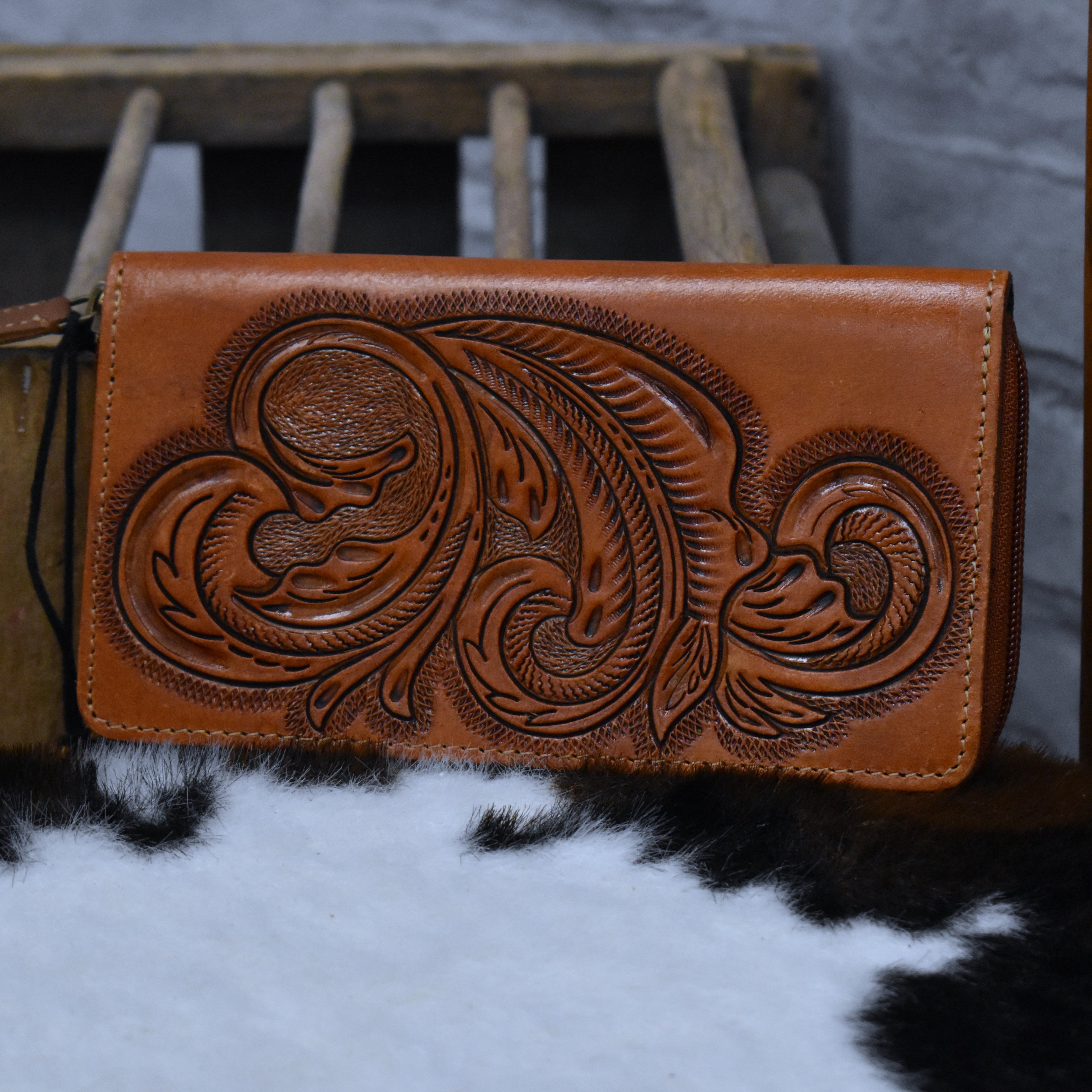 Stallion Tooled Zipper Wallet