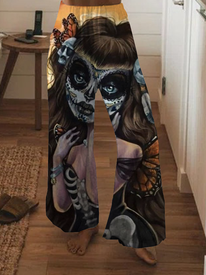 Punk print wide-leg pants