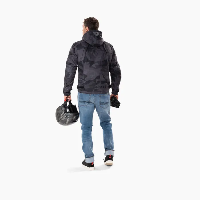 Waterproof hooded jacket with camo print