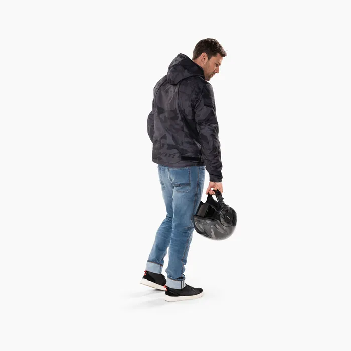 Waterproof hooded jacket with camo print