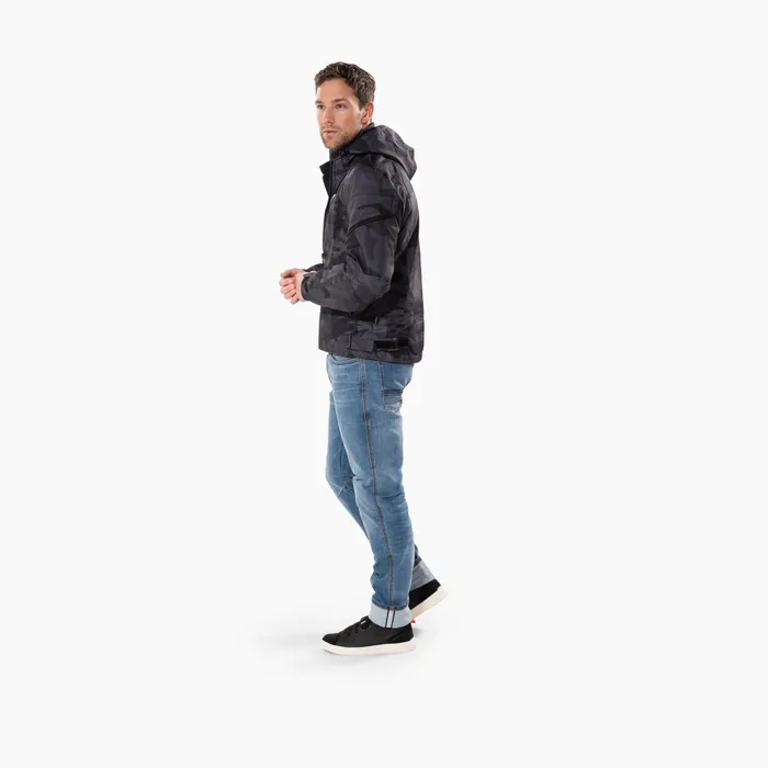 Waterproof hooded jacket with camo print