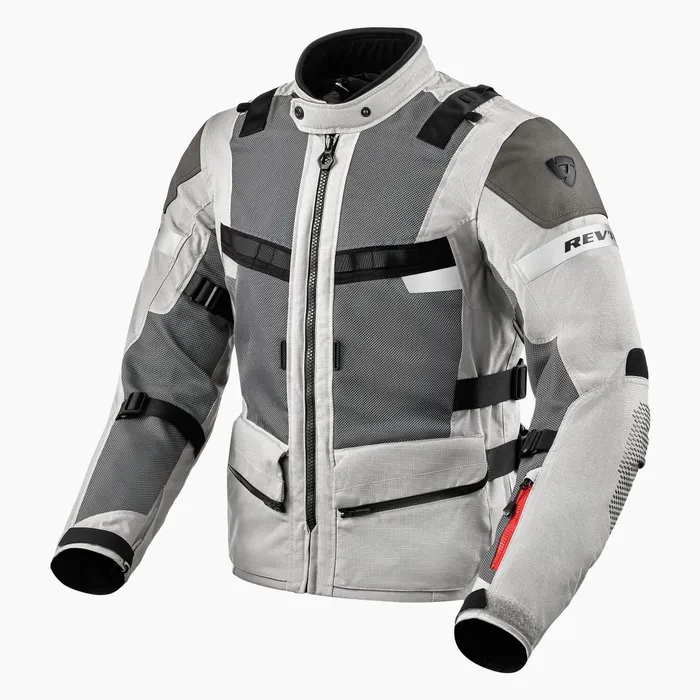 Highly ventilated and rugged jacket for on and off-road adventure riding in high temperatures.